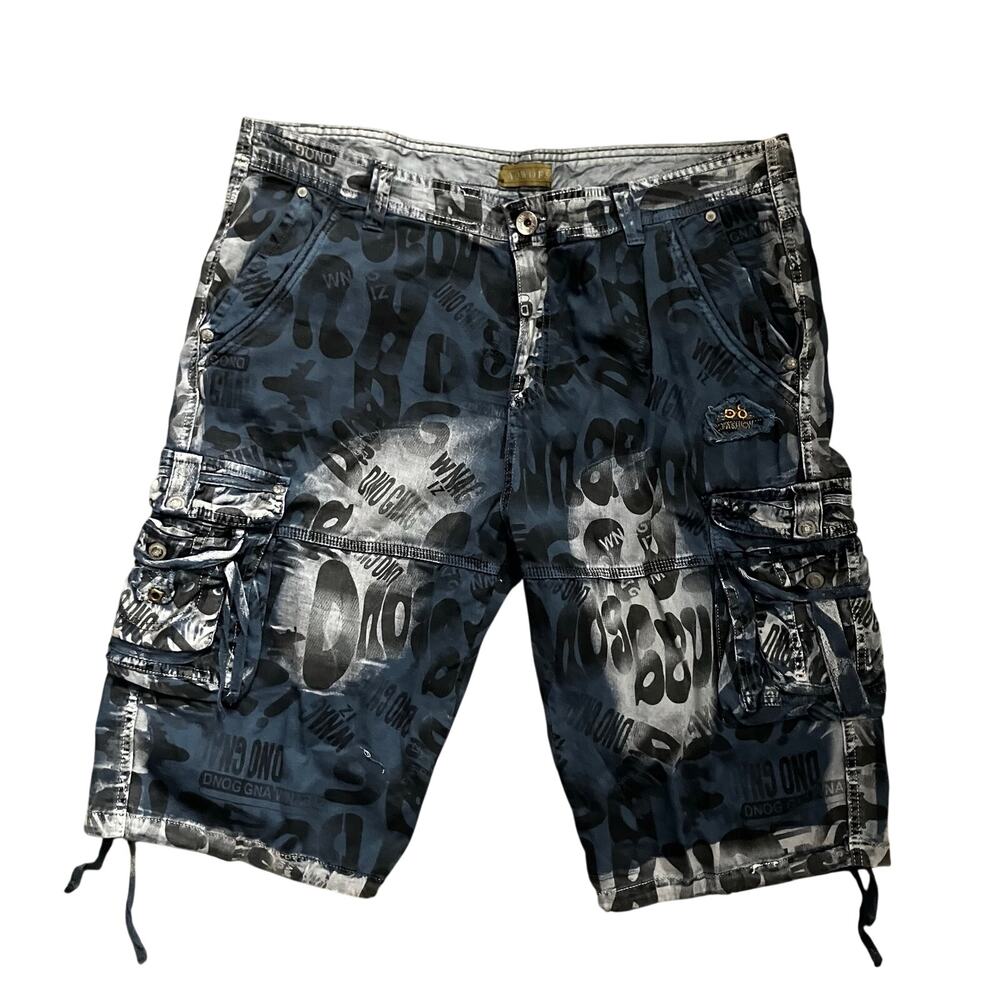 AOWOFS Y2K Nu Metal Cargo Shorts Mens 40 Navy Grunge Goth Rave Skater 2000s
